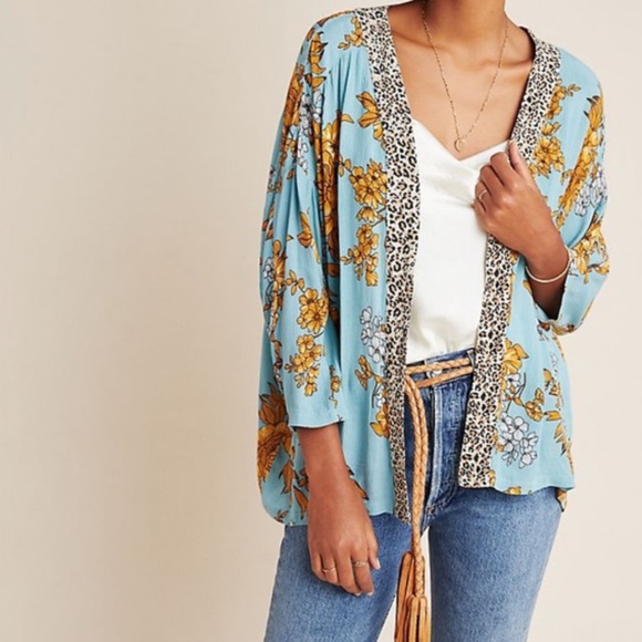 Anthropologie Tops - Anthro Zoe Leopard Trim Kimono